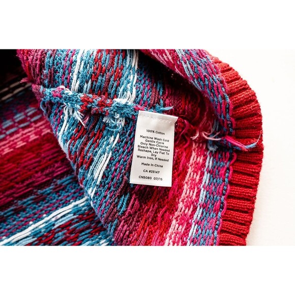 Talbots Petites womens L button cardigan sweater Fair isle red blue cotton knit - Picture 6 of 7